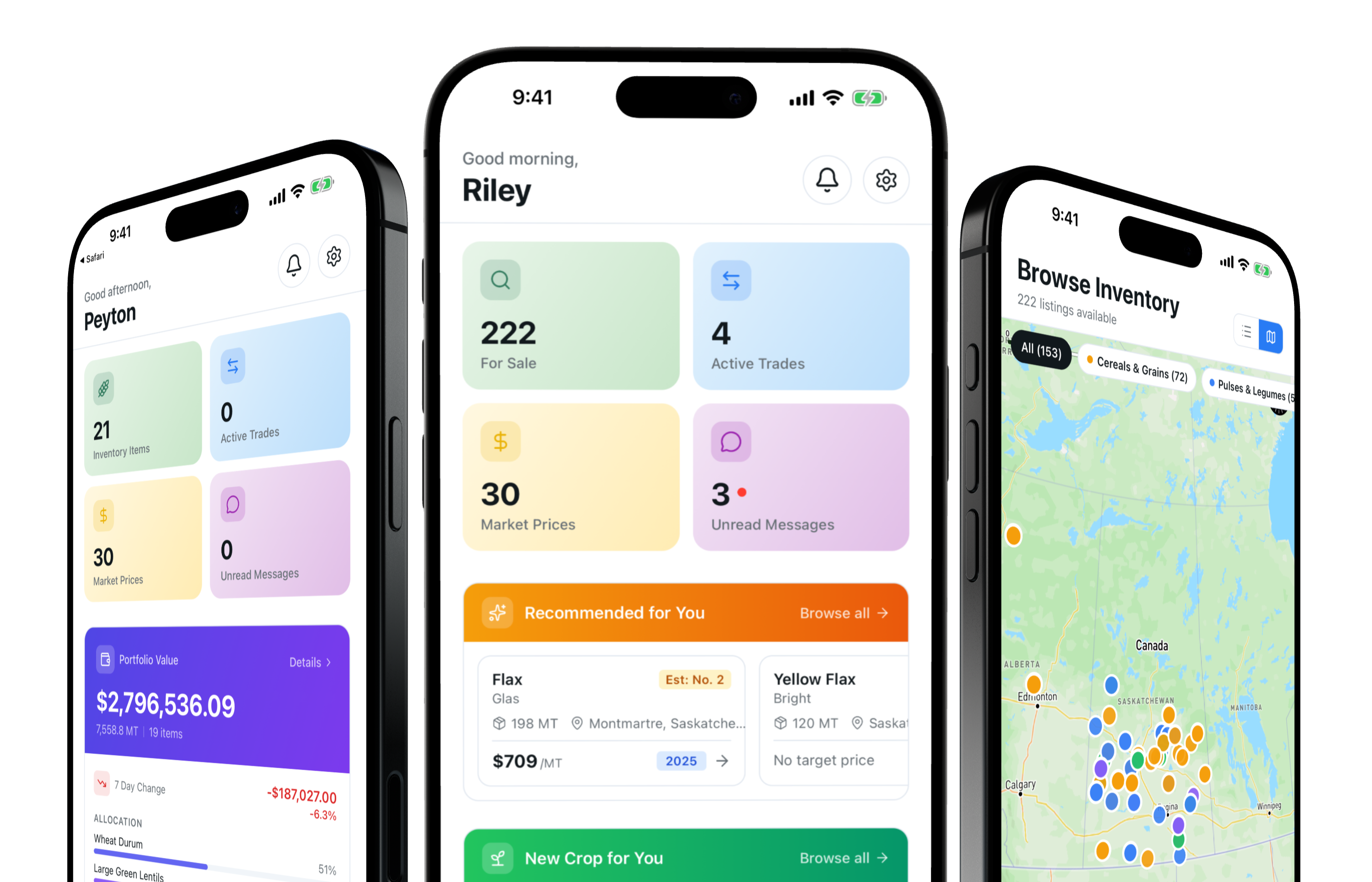 MGX Mobile App — Seller Dashboard, Buyer Home, and Inventory Map